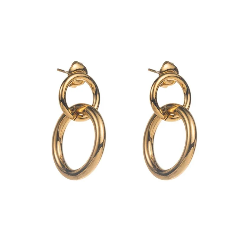 Boucles d’Oreilles Double Anneaux Entrelacés Dorés acier inoxydable