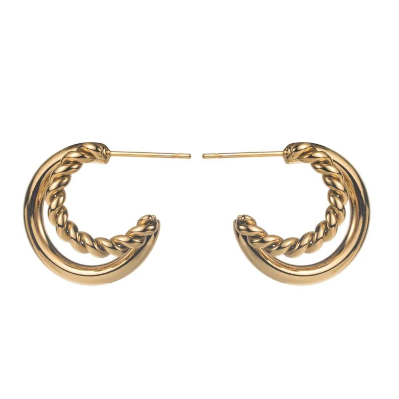 Boucles d’Oreilles Double Demi-Anneaux Dorés acier inoxydable