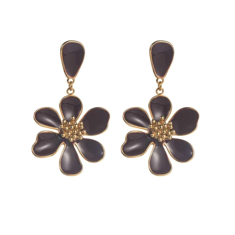 Boucles d’Oreilles Marguerite marron acier inoxydable