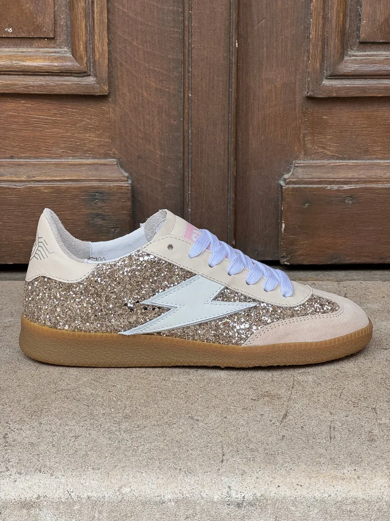 Basket en cuir beige paillettes dorées EMILY D325 Semerdjian