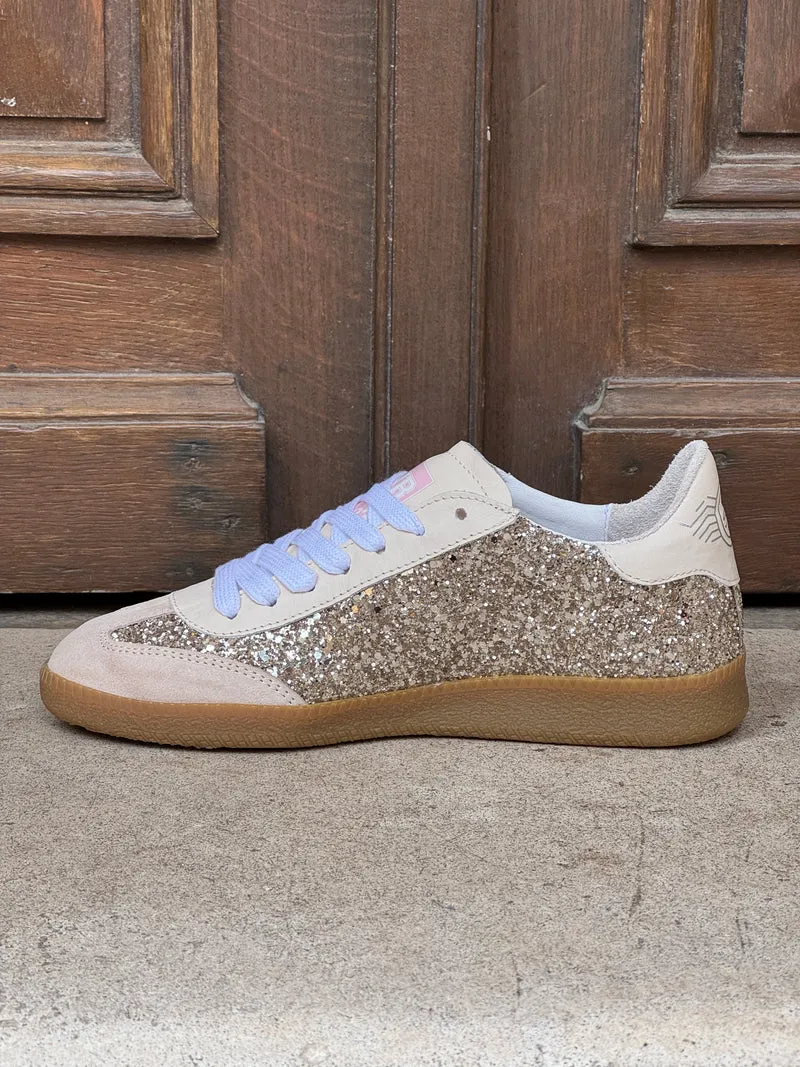 Basket en cuir beige paillettes dorées EMILY D325 Semerdjian