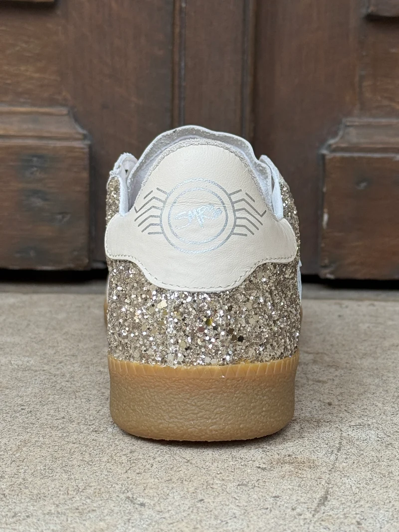 Basket en cuir beige paillettes dorées EMILY D325 Semerdjian