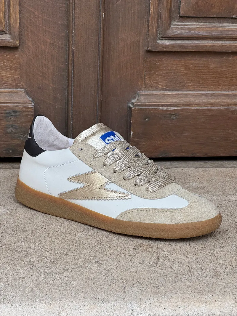 Basket en cuir blanc éclair doré EMILY D331 Semerdjian