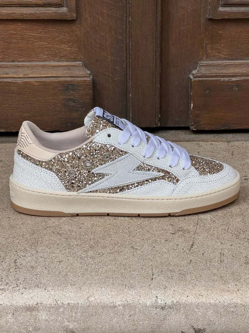 Basket cuir blanc et paillettes dorées DANY D346 Semerdjian