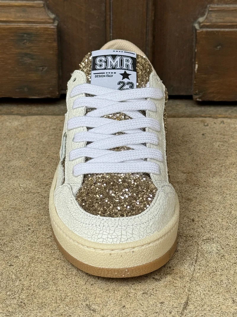 Basket cuir blanc et paillettes dorées DANY D346 Semerdjian