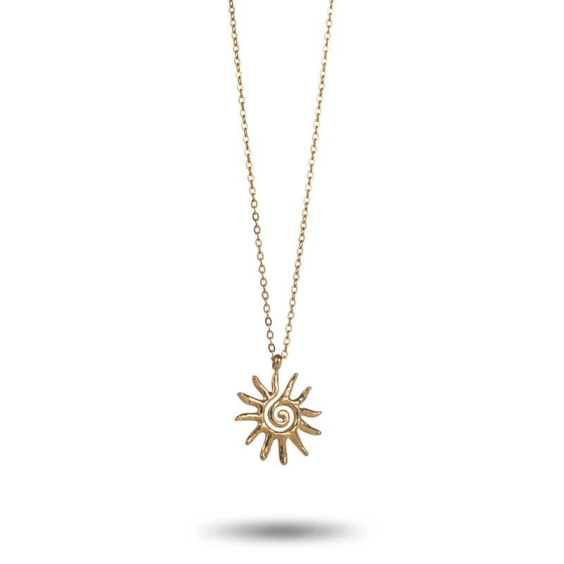 Collier Pendentif Soleil Torsadé Doré en Acier Inoxydable
