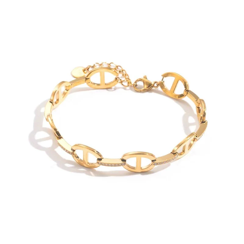 Bracelet Doré Grain de Café à Strass Blanc acier inoxydable