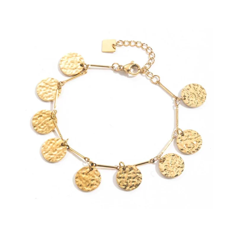 Bracelet Pièces Martelées Doré Maille Fine en Acier Inoxydable