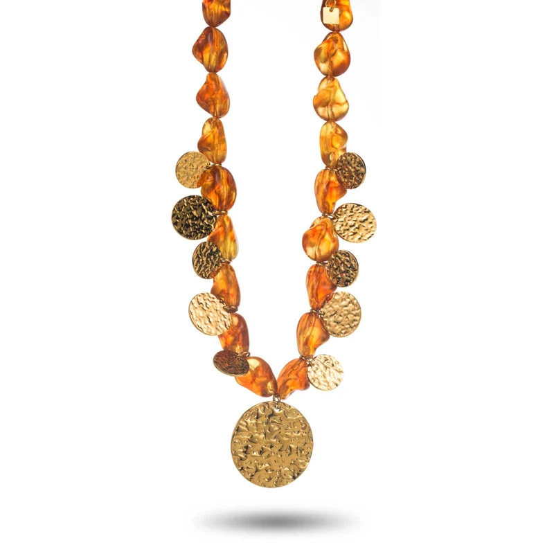 Collier Ambre Pièces Martelées acier inoxydable
