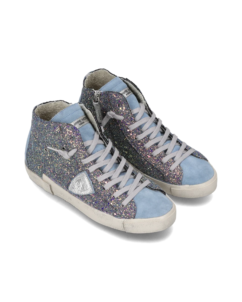 Sneakers Prsx Women with glitter upper, Light Blue Pink