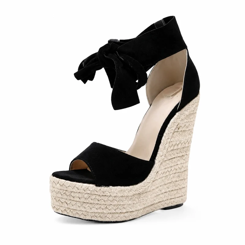 Wedge Heel Sandal with Bow Tie Closure