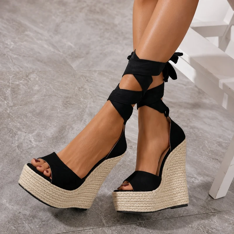 Wedge Heel Sandal with Bow Tie Closure