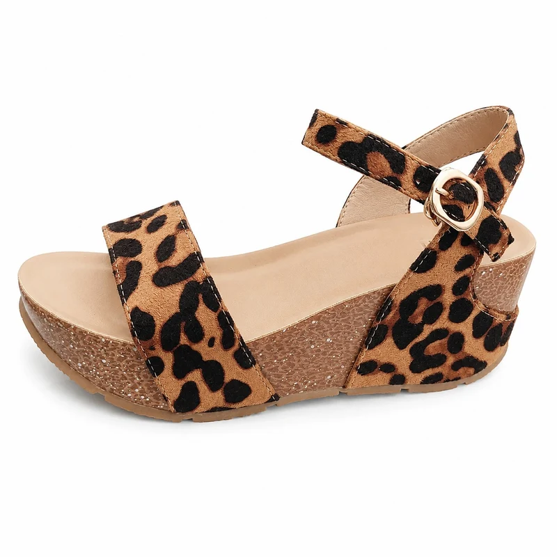 Leopard Print Wedge Heel Sandal