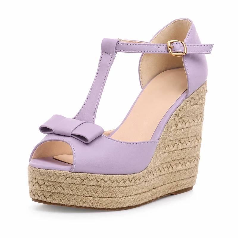 Purple T-Strap Wedge Heel Sandal