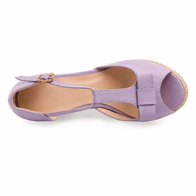 Purple T-Strap Wedge Heel Sandal