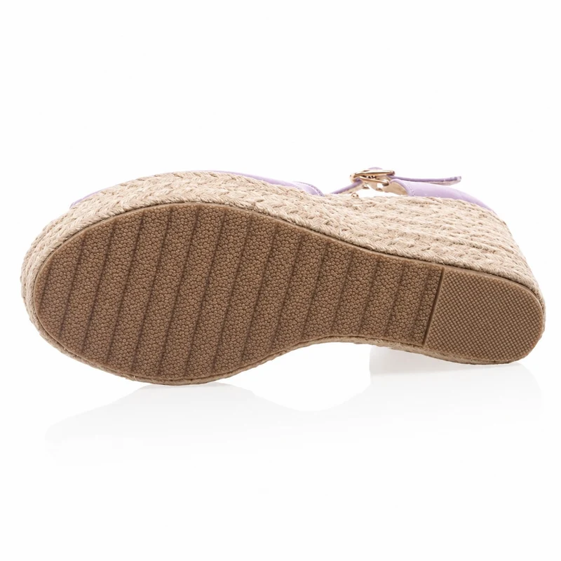 Purple T-Strap Wedge Heel Sandal
