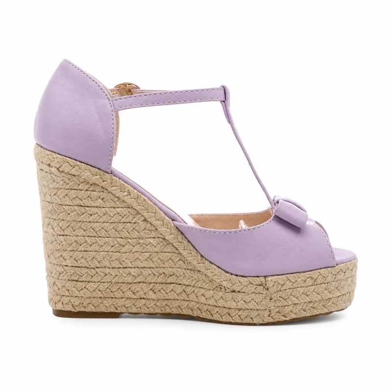 Purple T-Strap Wedge Heel Sandal