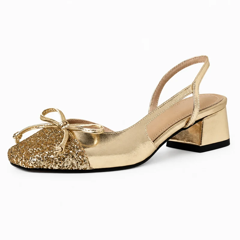 Gold Low Heel Ballerina Style Sandal