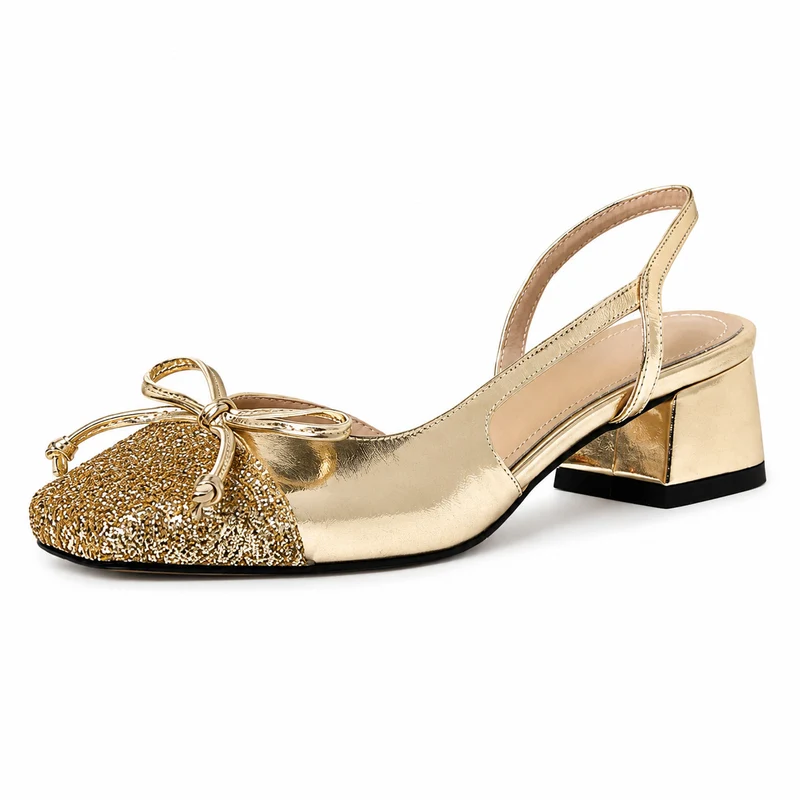 Gold Low Heel Ballerina Style Sandal