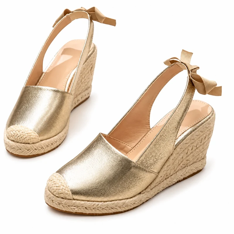 Gold High Wedge Heel Sandal