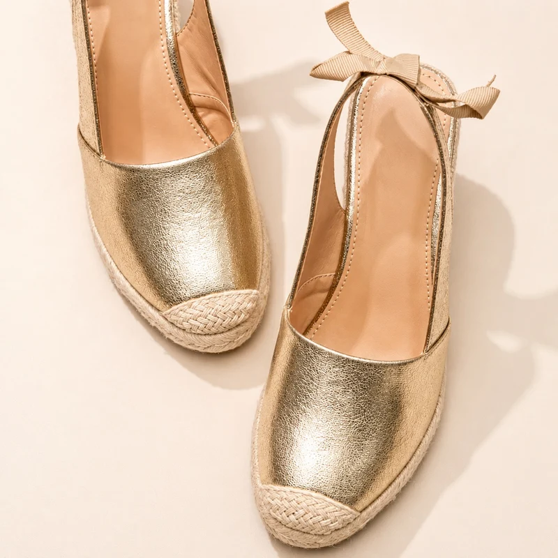 Gold High Wedge Heel Sandal