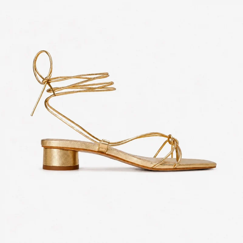 Gold Gladiator Style Low Heel Sandal