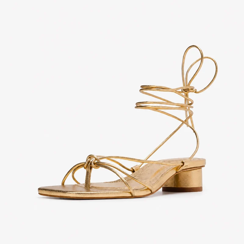 Gold Gladiator Style Low Heel Sandal
