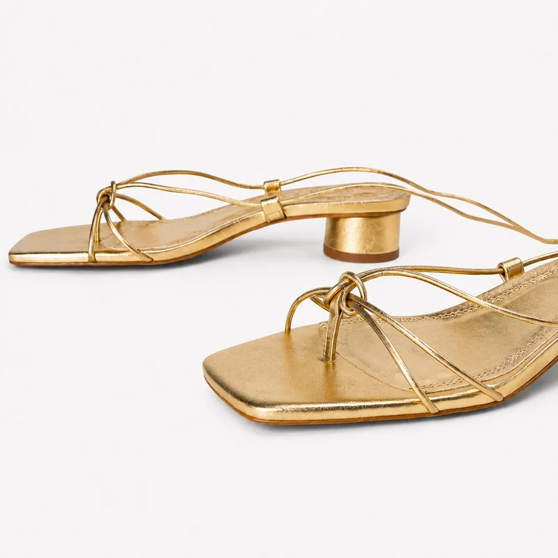 Gold Gladiator Style Low Heel Sandal