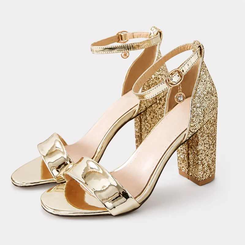 Elegant High Heel Gold Glitter Sandal