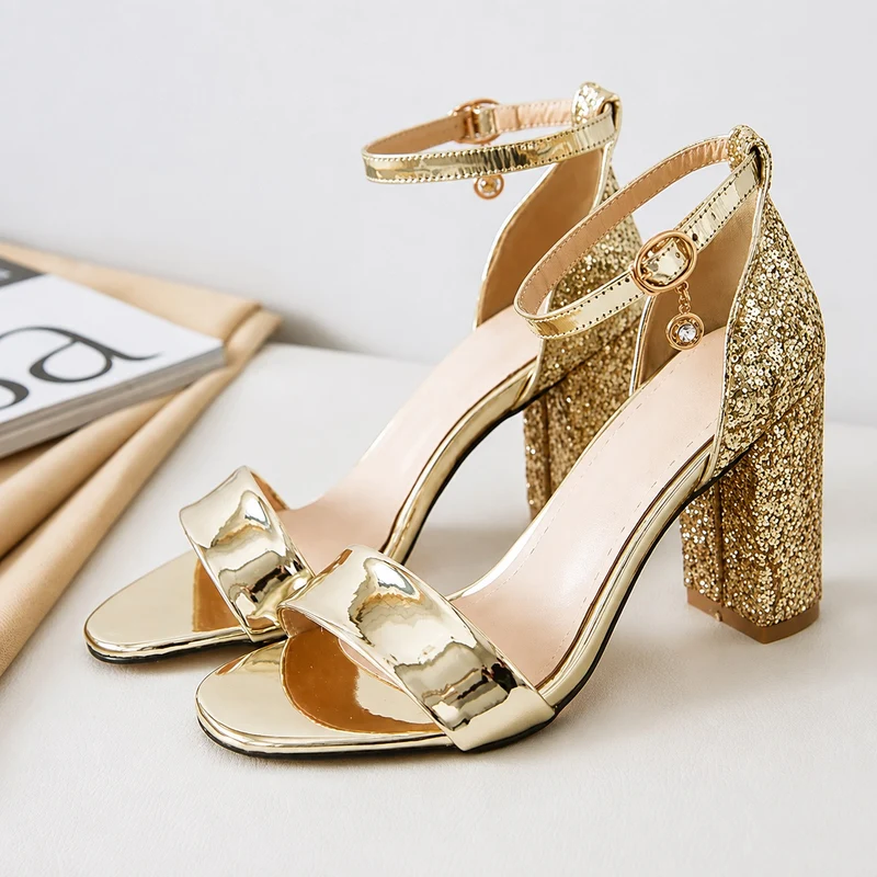 Elegant High Heel Gold Glitter Sandal
