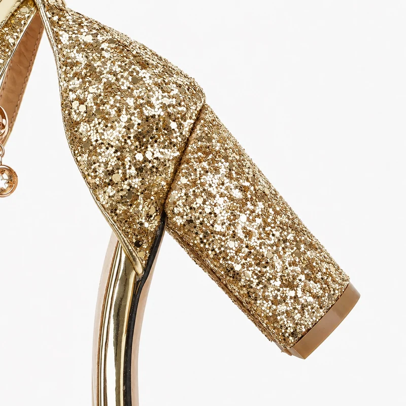 Elegant High Heel Gold Glitter Sandal