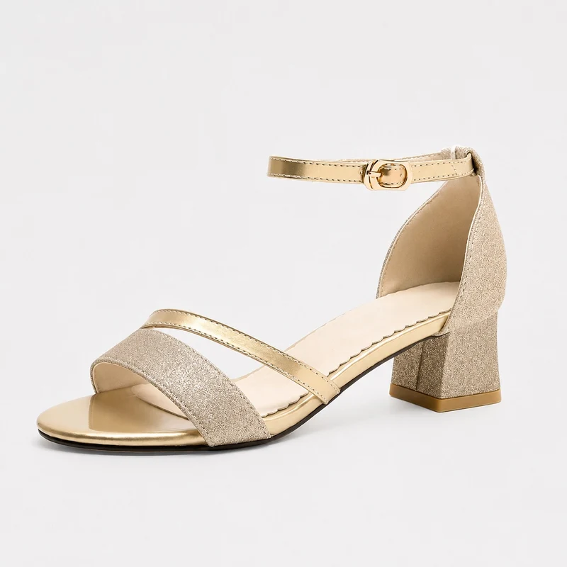 Gold Sandal with Thick and Shiny Heel