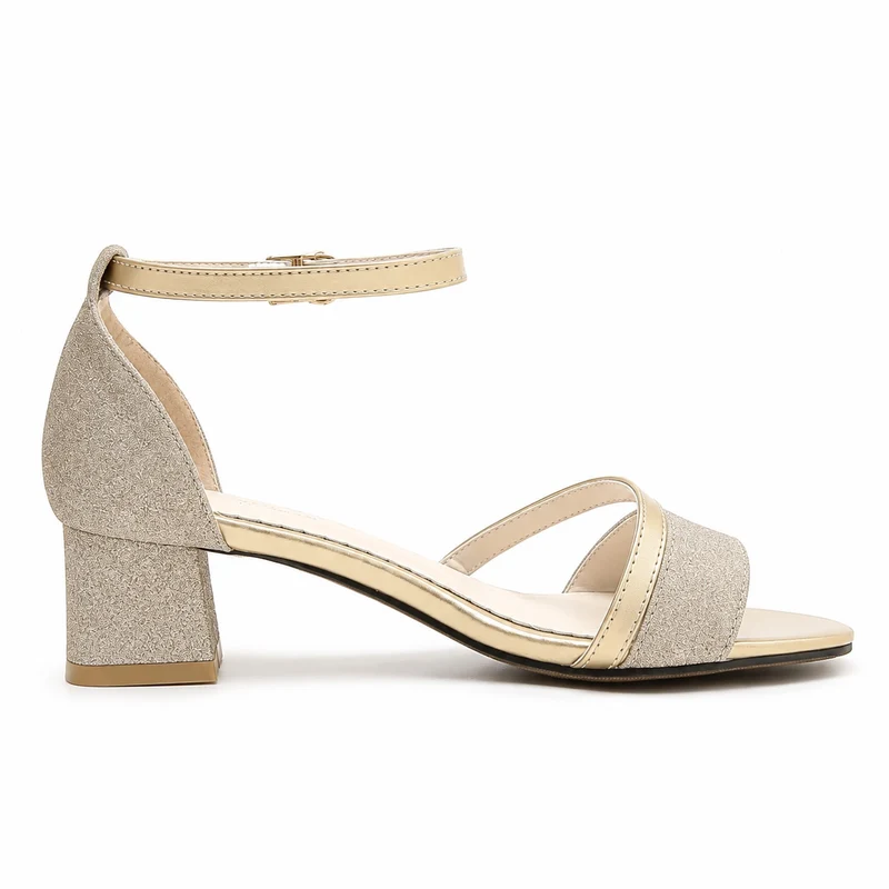 Gold Sandal with Thick and Shiny Heel