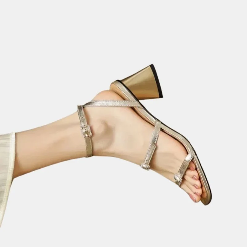 Gold High Heel Sandal with Straps