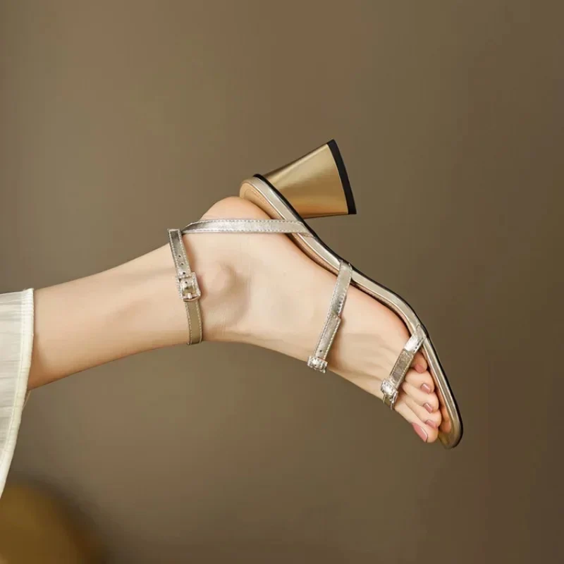 Gold High Heel Sandal with Straps