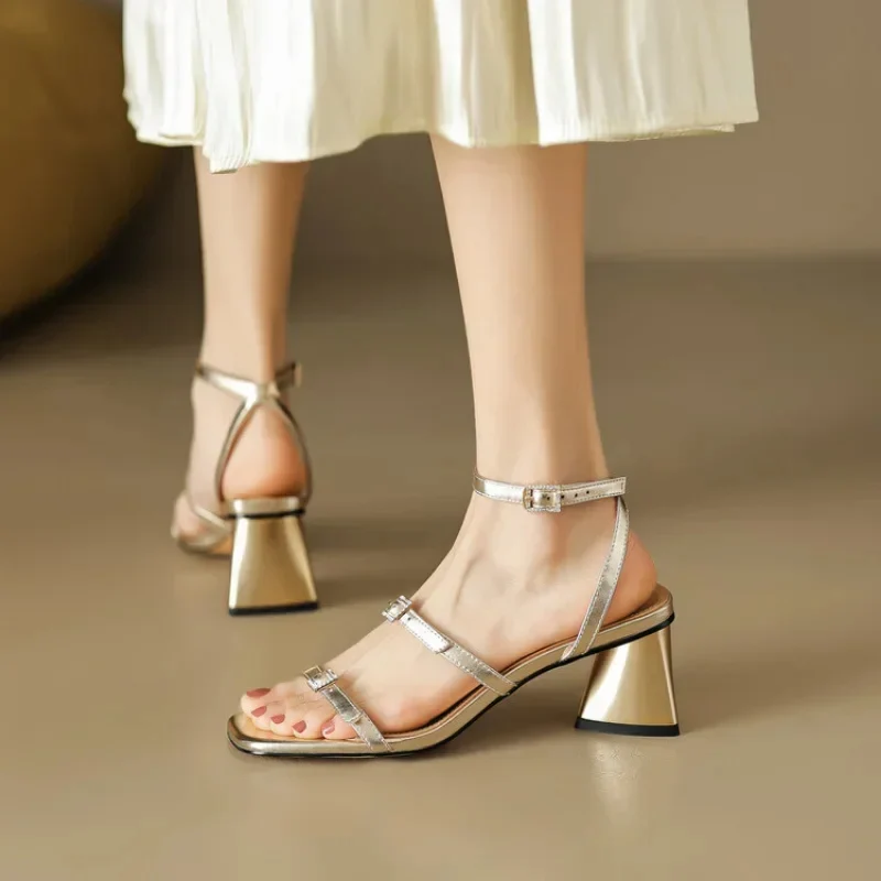 Gold High Heel Sandal with Straps
