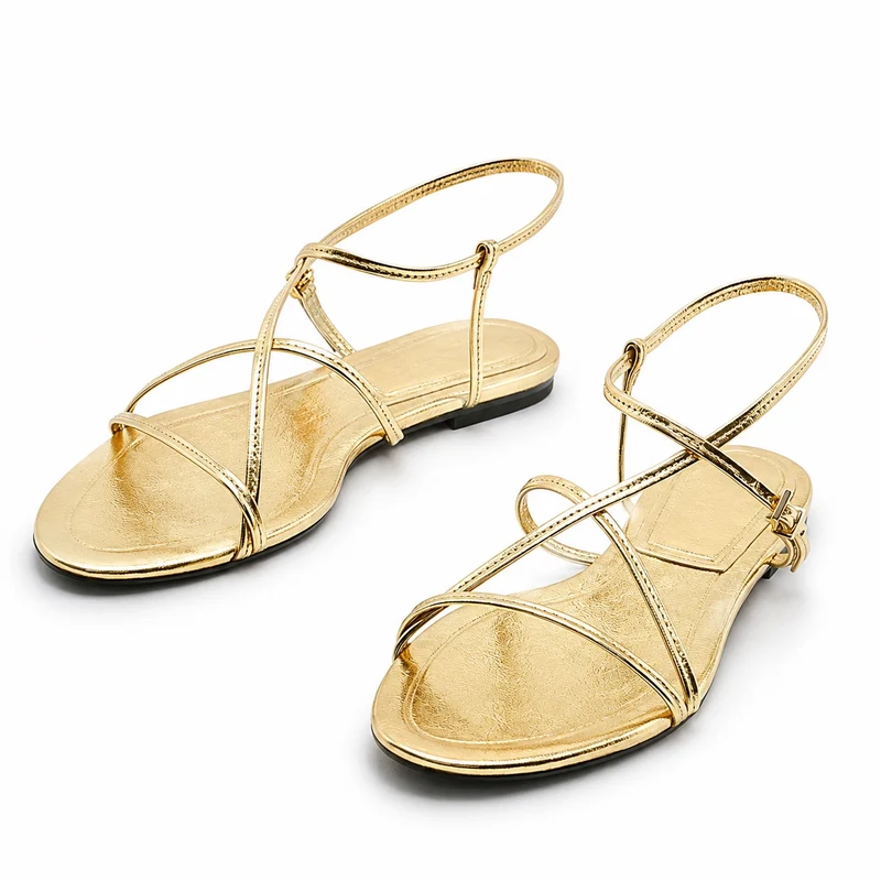 Golden Sandal with Thin and Elegant Straps