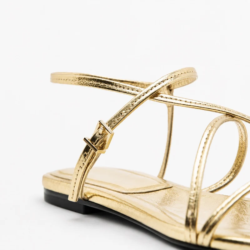Golden Sandal with Thin and Elegant Straps