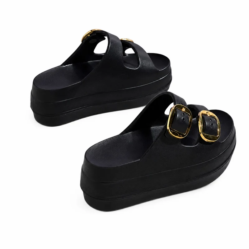Elegant and Thick Black Platform Heel Sandal