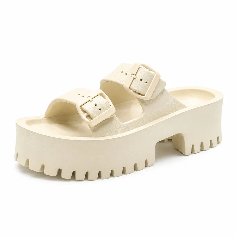 Platform Heel Sandal with Two Buckle Straps