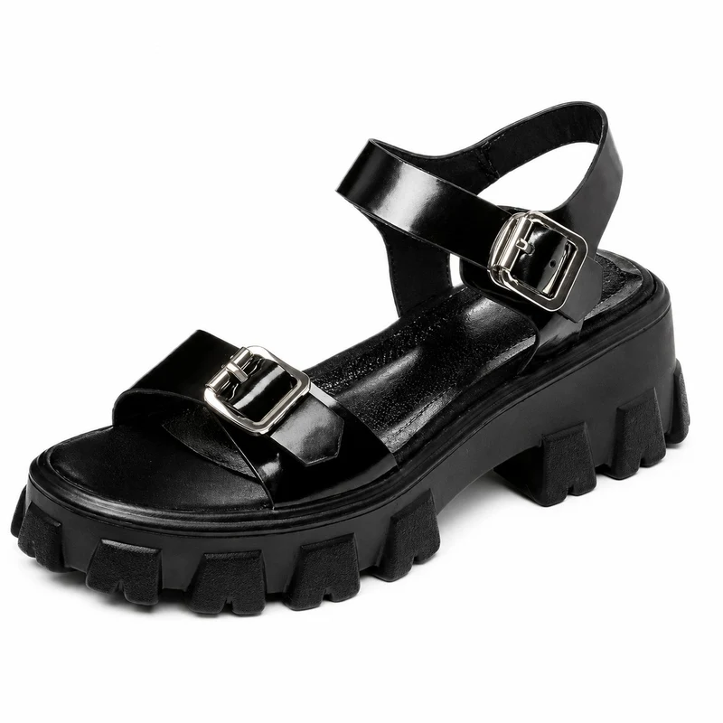 Platform Heel Sandal with Double Buckle Closure