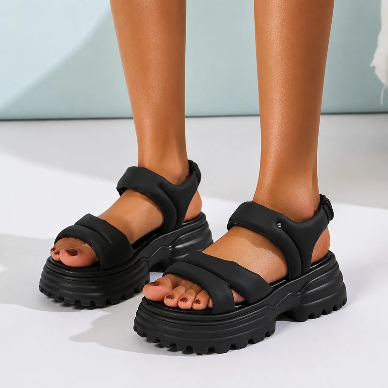 Platform Heel Sandal with Elastic Closure