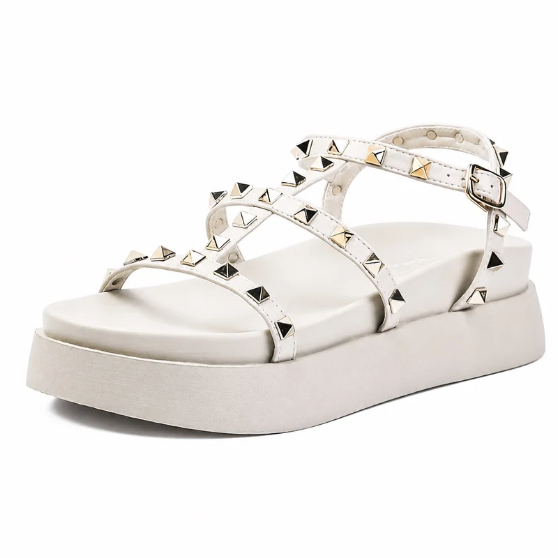 White Studded Strap Platform Heel Sandal