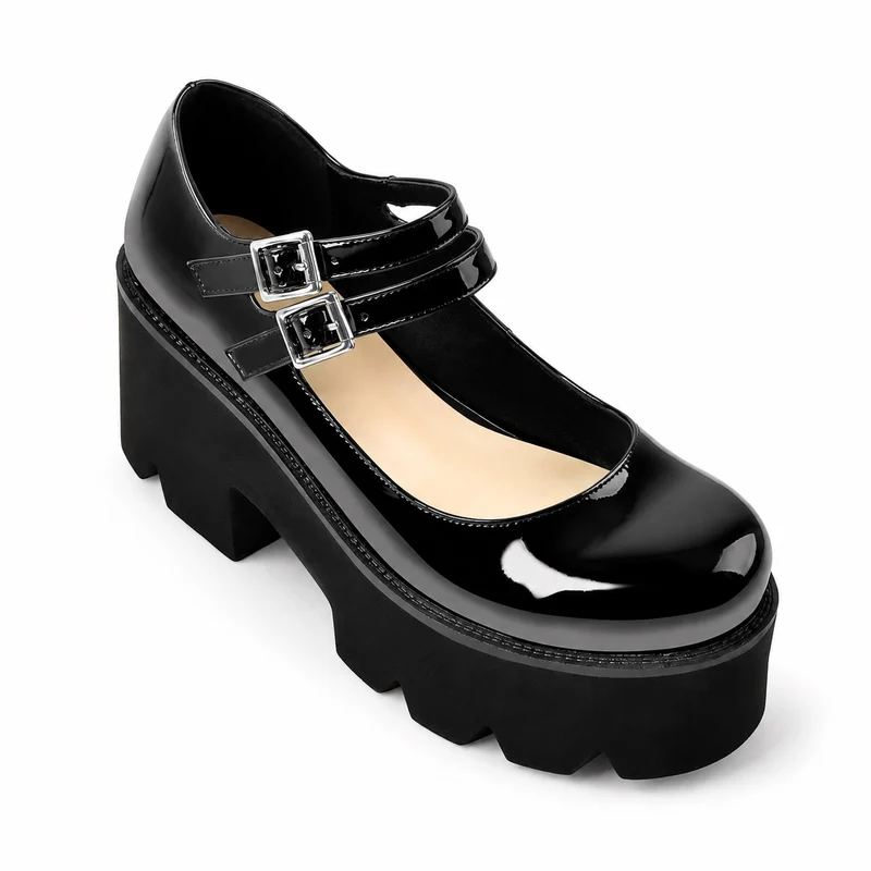 Faux Patent Leather Platform Heel Sandal