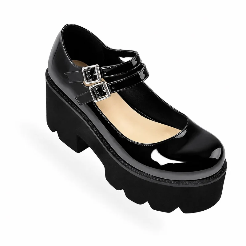 Faux Patent Leather Platform Heel Sandal