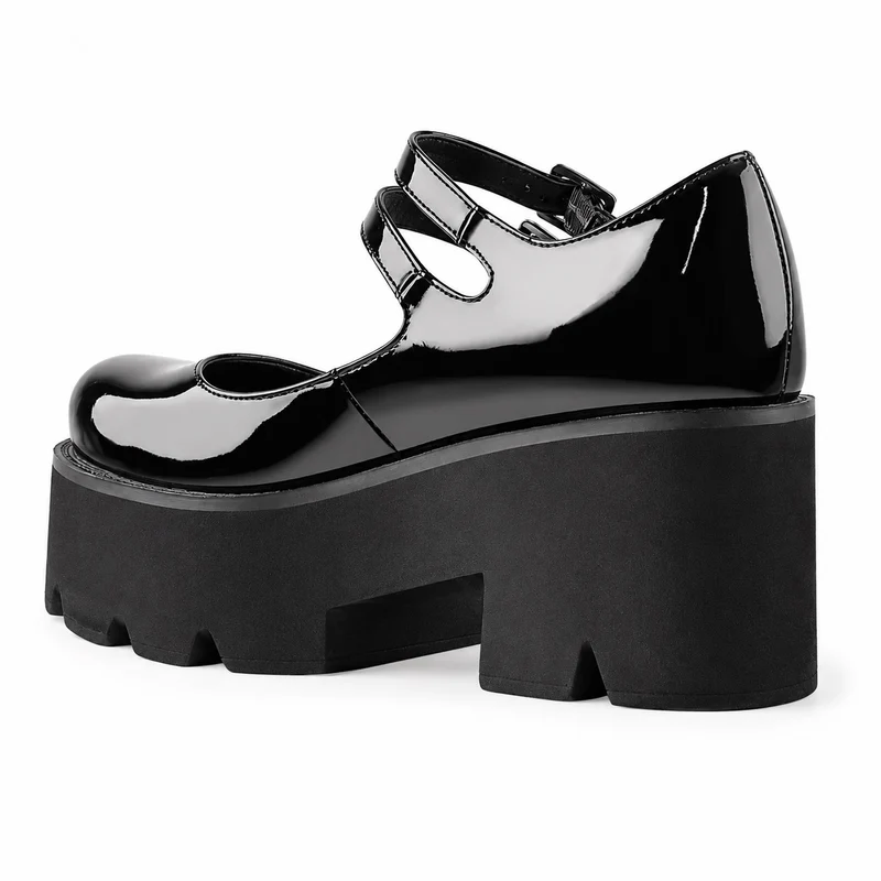 Faux Patent Leather Platform Heel Sandal