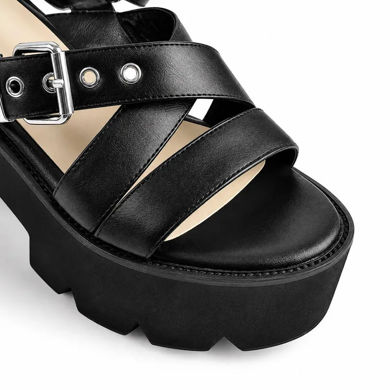 Black Strappy Platform Heel Sandal