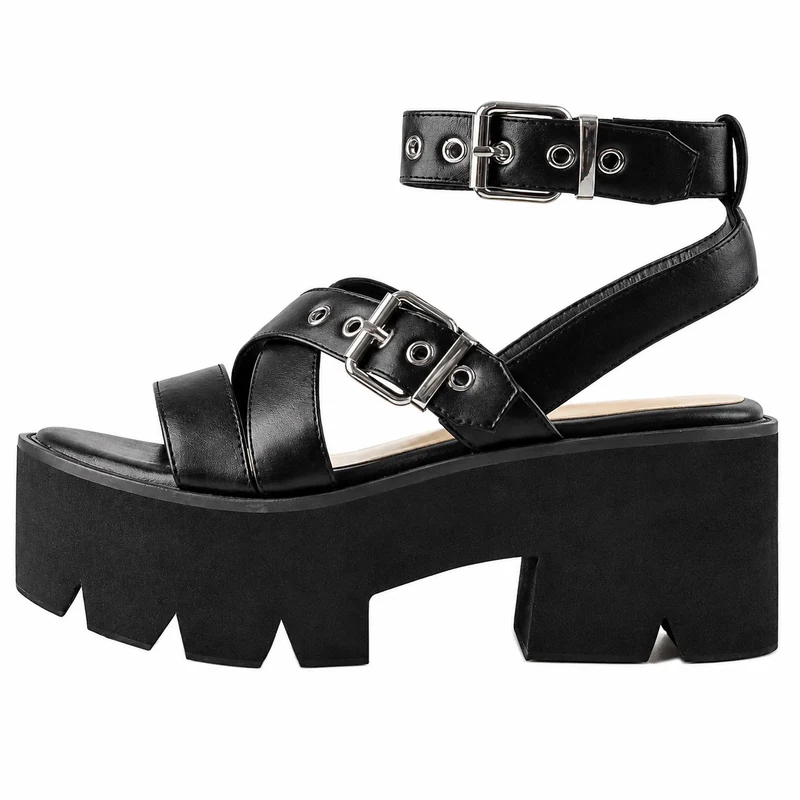 Black Strappy Platform Heel Sandal