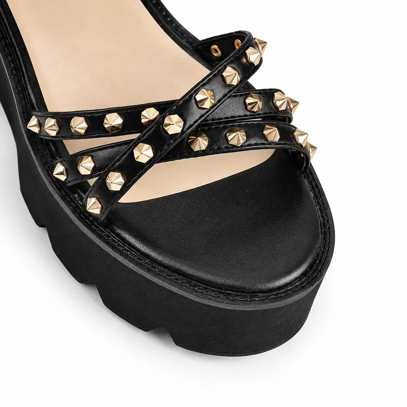 Platform Heel Sandal with Thin Studded Straps