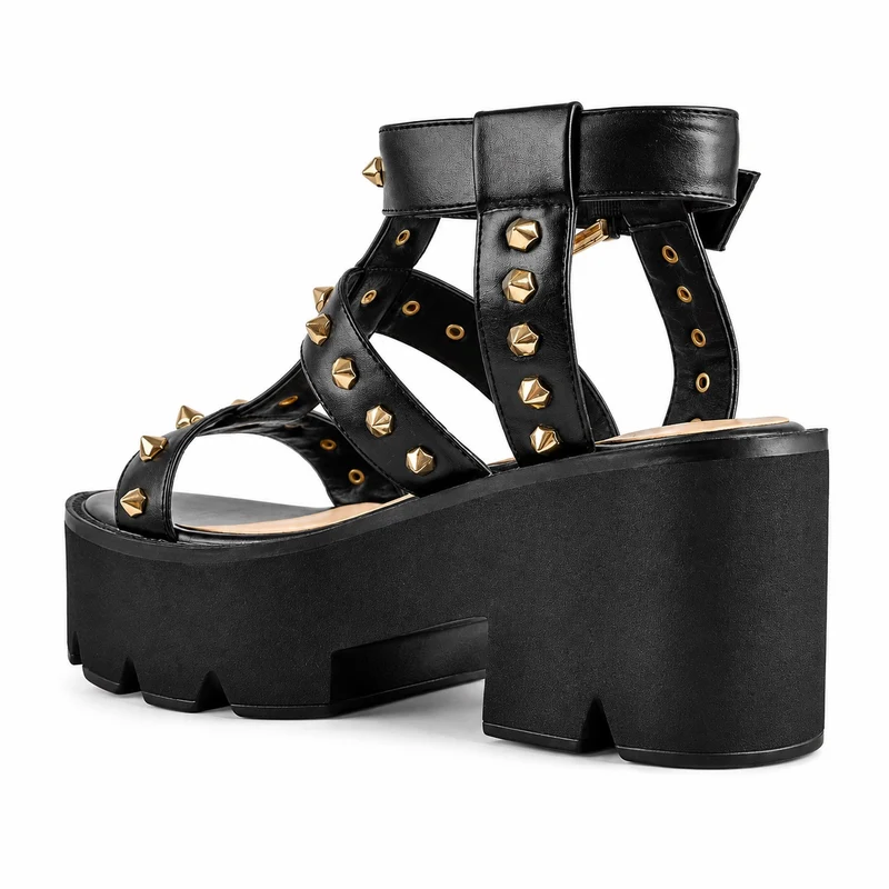 Platform Heel Sandal with Studded Design